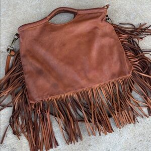 Fringed Tan Genuine Leather Bag